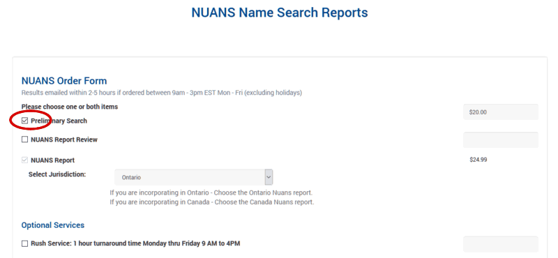 nuans preliminary option on order form