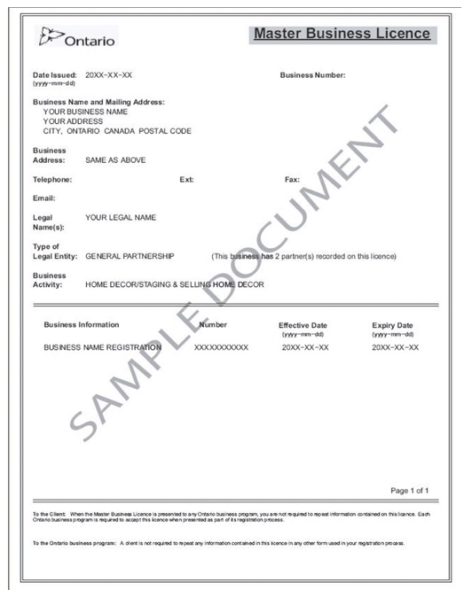 master business licence sample