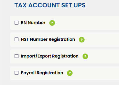 tax account setups