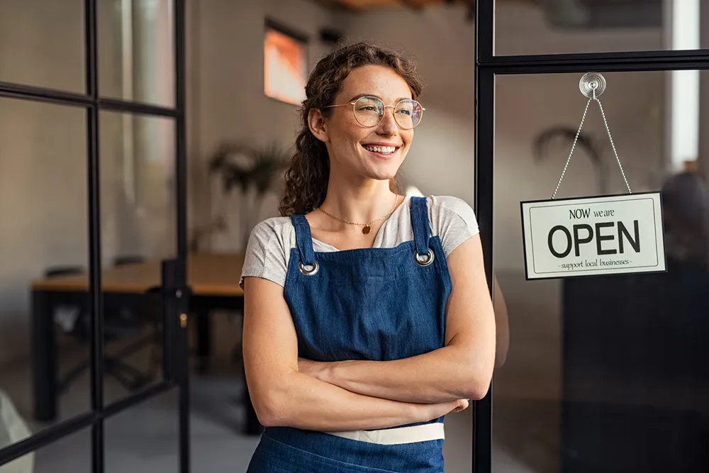woman opening new store