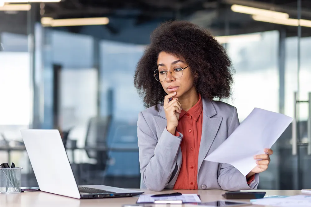 office worker searching company