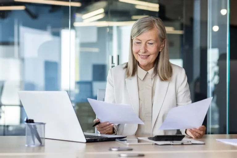 businesswoman ordering corporate documents
