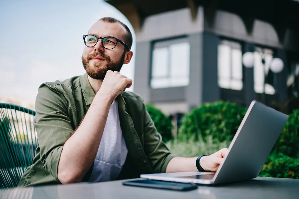 man researching business registrations