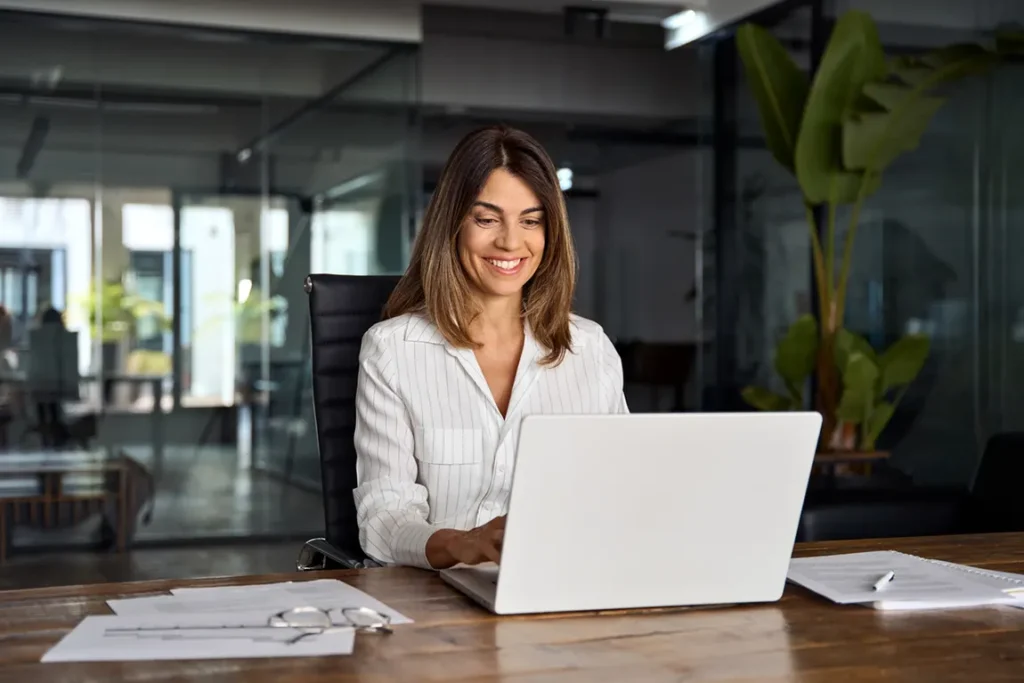 woman doing a corporate business search