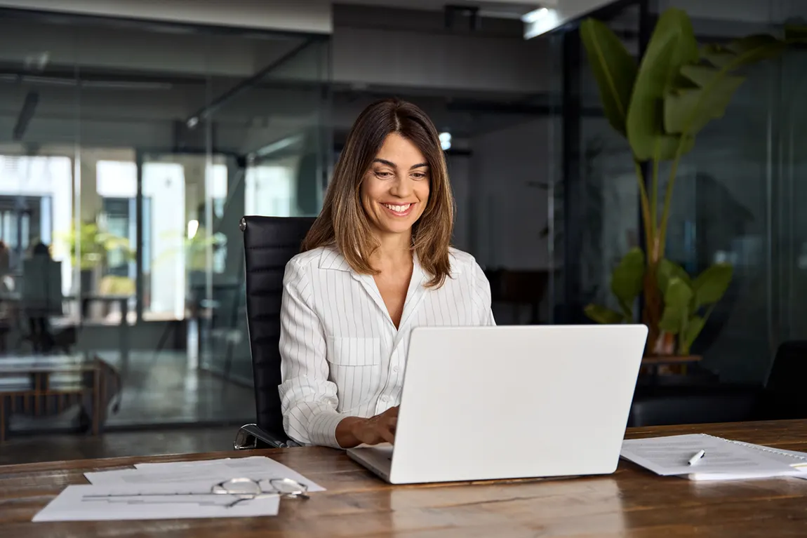 woman doing a corporate business search