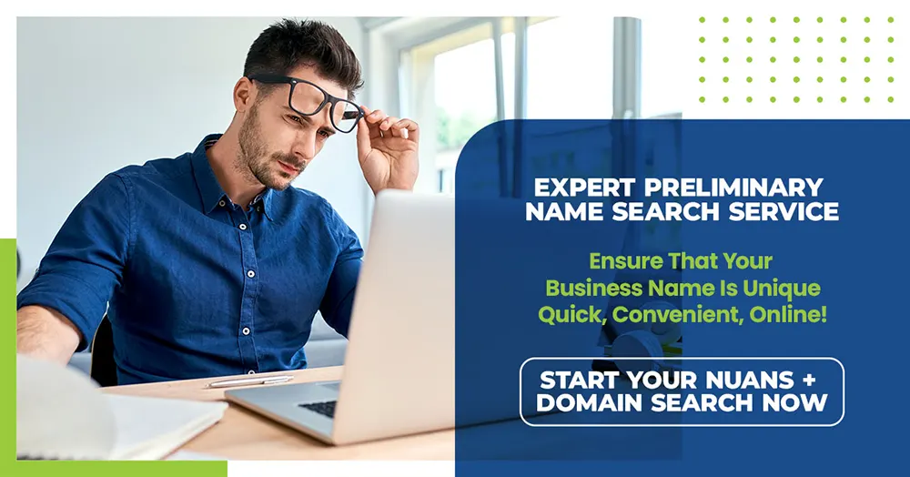 Entrepreneur researching and confirming business and domain name availability online in Ontario.