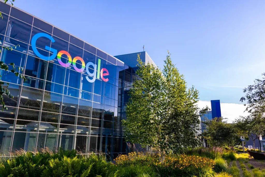 Google headquarters building with colorful logo for certificate of status verification