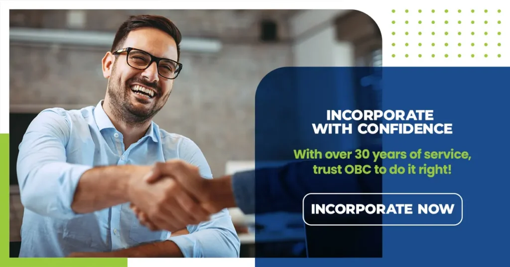 Business owner shaking hands after incorporating with Ontario Business Central incorporation services
